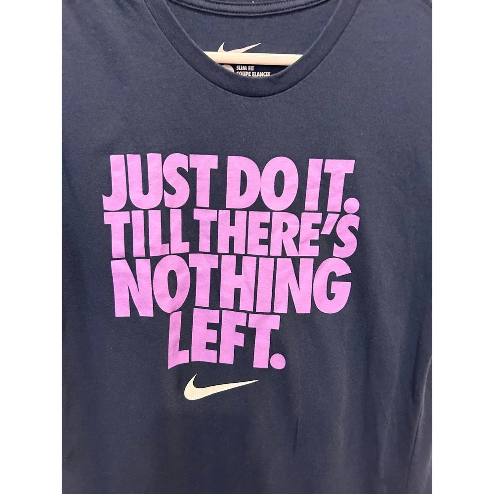 Nike Womens Slim Fit Just Do It‎ Graphic T-Shirt Navy Blue Purple Large L